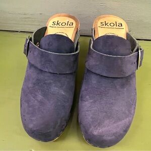 Skola Clogs Kelsey Suede Leather Wood Blue/Gray Women's Size EU 37/US 6.5-7